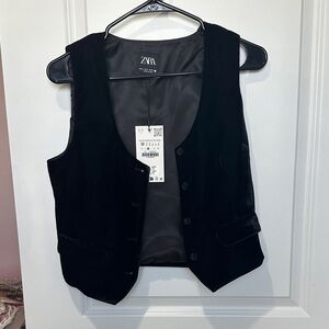 Zara Black Velvet Button-Up Waistcoat